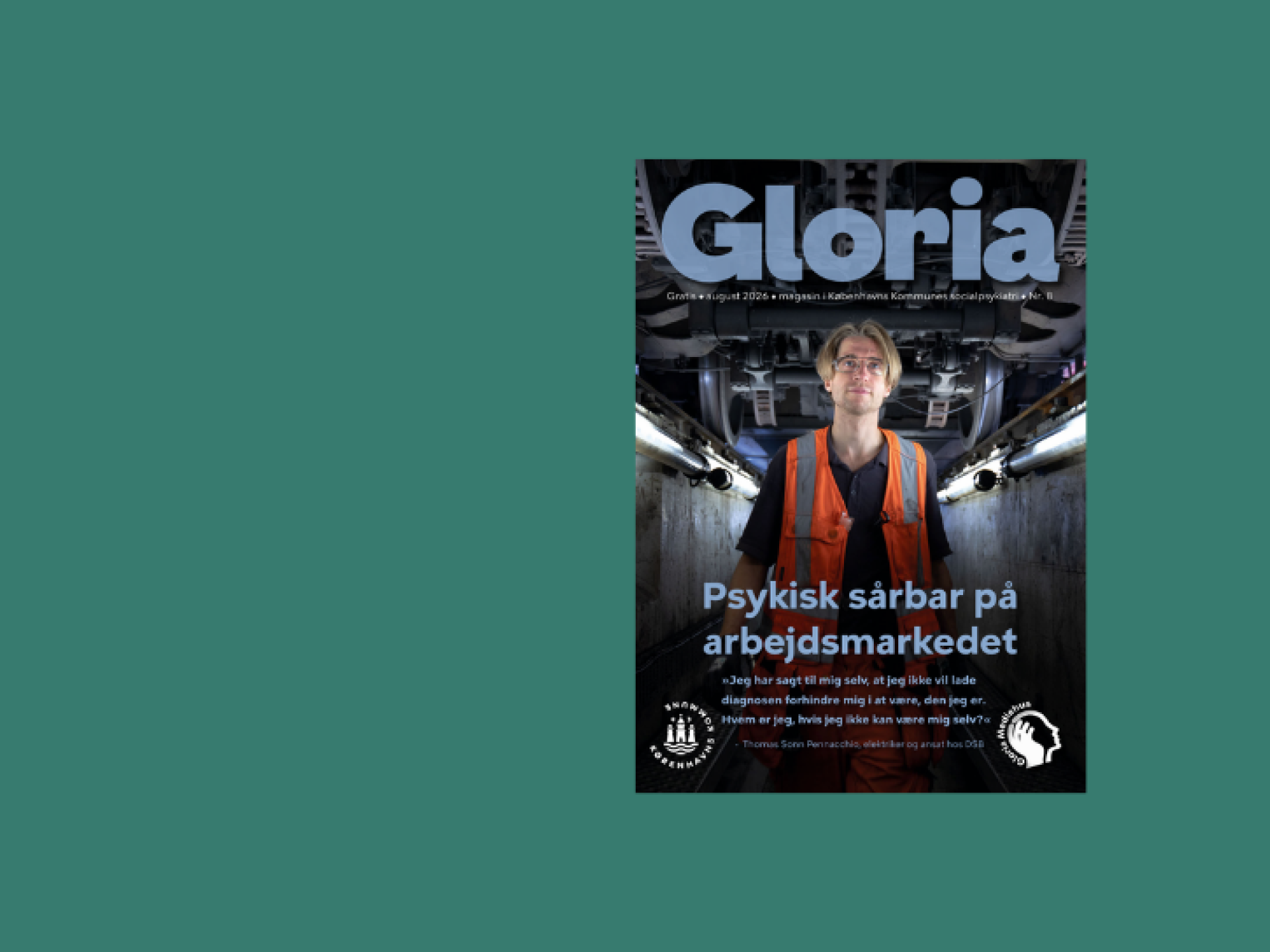 Billede af forsiden af august-udgivelsen af Gloria Magasinet på en grøn baggrund